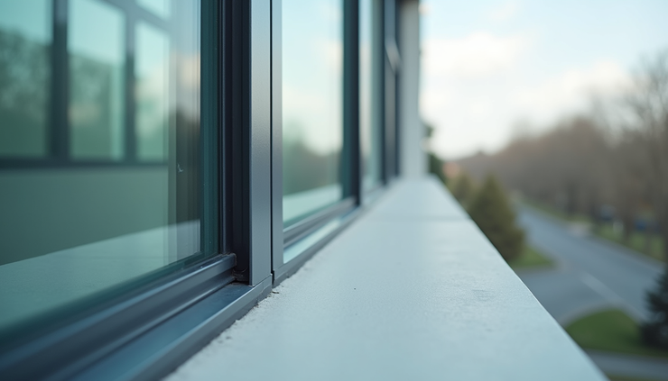 Eye-level view of curtain wall frame with flexible sliding anchors