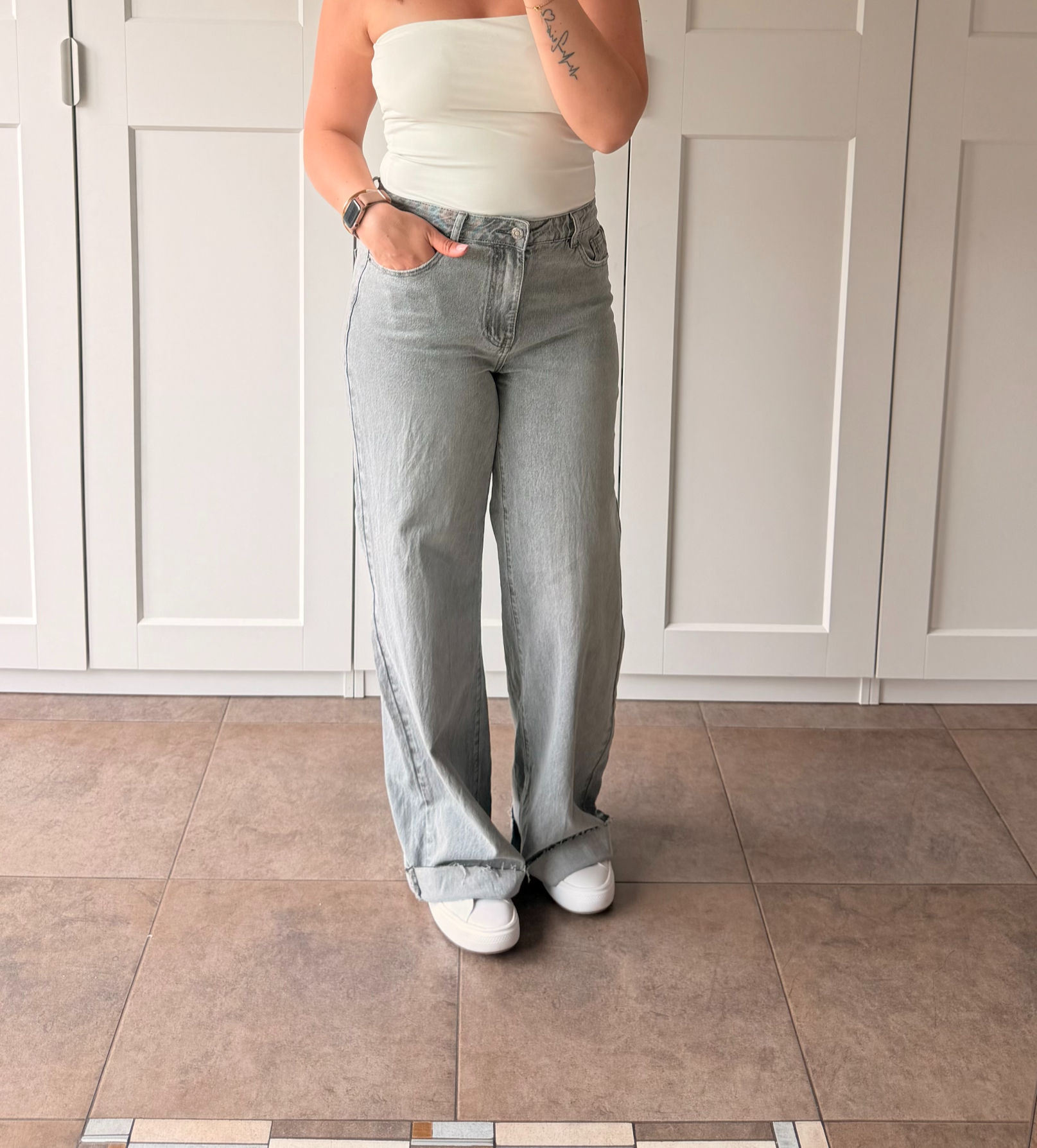 Pantalon Wide Leg – Gris 🐺