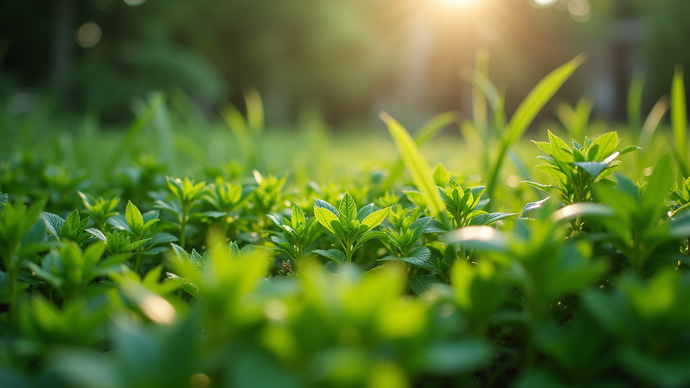Eye-level view of a lush green garden with various plants