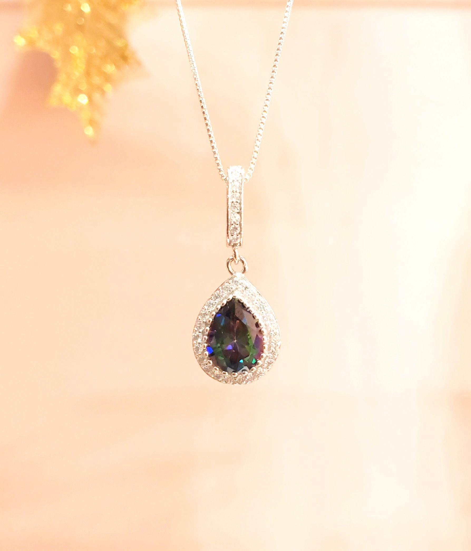 Mystic topaz, CZ necklace