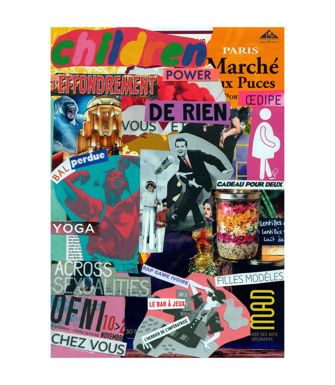 Œuvre originale de la série Les Visuels de Face de Tract par Kévin Ntima. Collage unique composé de fragments de tracts et d’écrits collectés dans l’espace public, où l’image et le texte se répondent pour créer une narration ouverte et poétique.