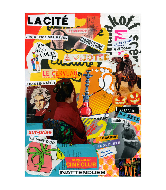 Œuvre originale de la série Les Visuels de Face de Tract par Kévin Ntima. Collage unique composé de fragments de tracts et d’écrits collectés dans l’espace public, où l’image et le texte se répondent pour créer une narration ouverte et poétique.