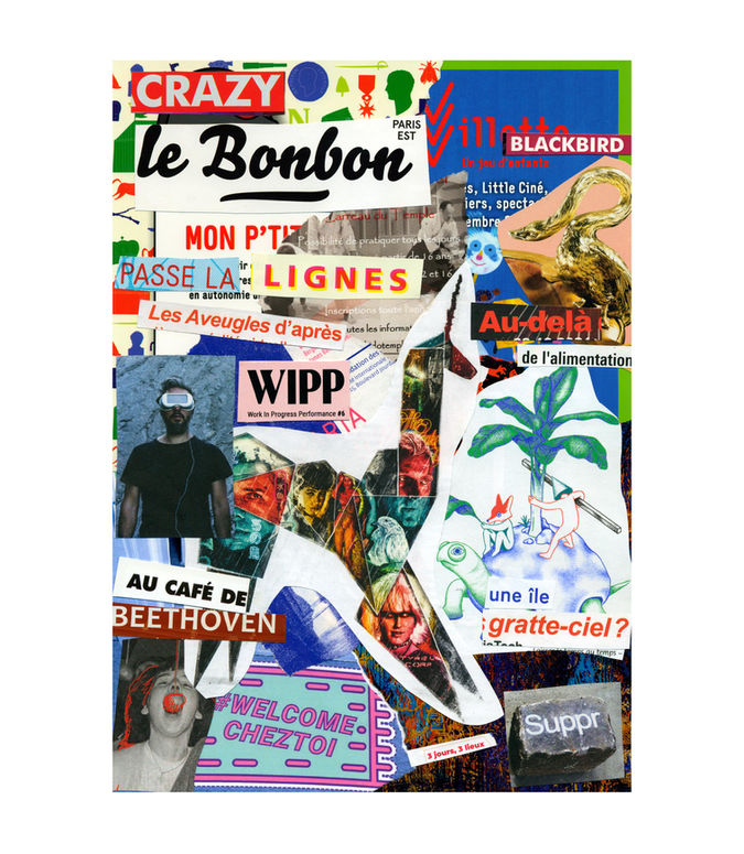 Œuvre originale de la série Les Visuels de Face de Tract par Kévin Ntima. Collage unique composé de fragments de tracts et d’écrits collectés dans l’espace public, où l’image et le texte se répondent pour créer une narration ouverte et poétique