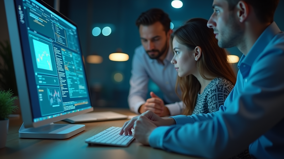Close-up view of a cybersecurity consultant explaining security findings to a business owner
