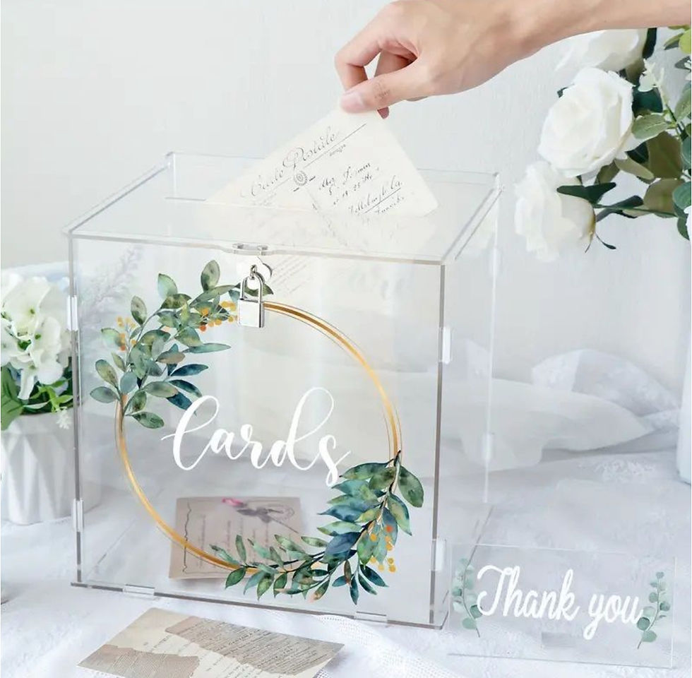 Thumbnail: Acrylic wedding card box + thank you sign