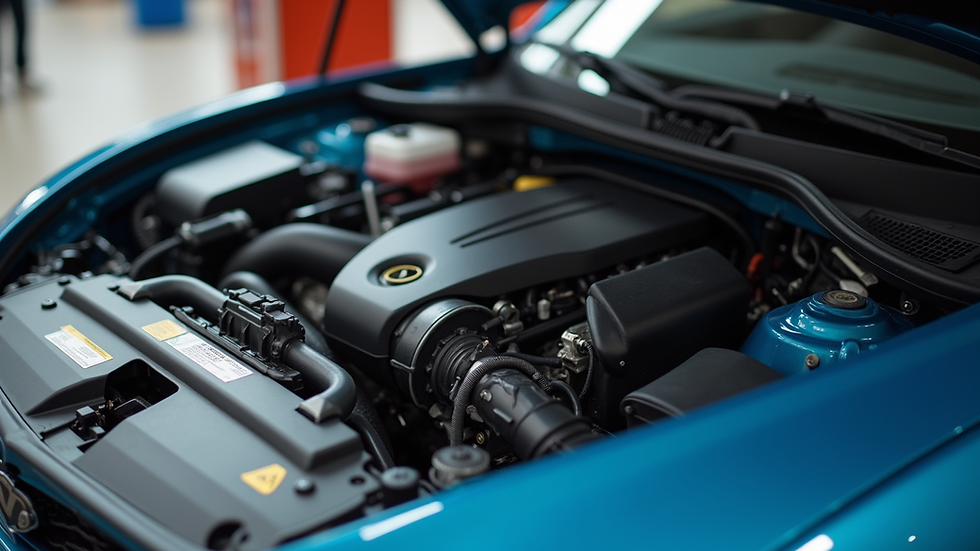 Close-up view of a clean engine bay with visible components