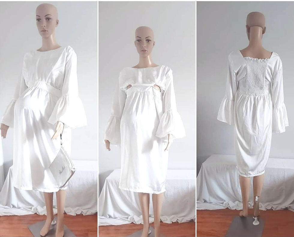 Slip-In Bell-Sleeve White Satin Midi Dress