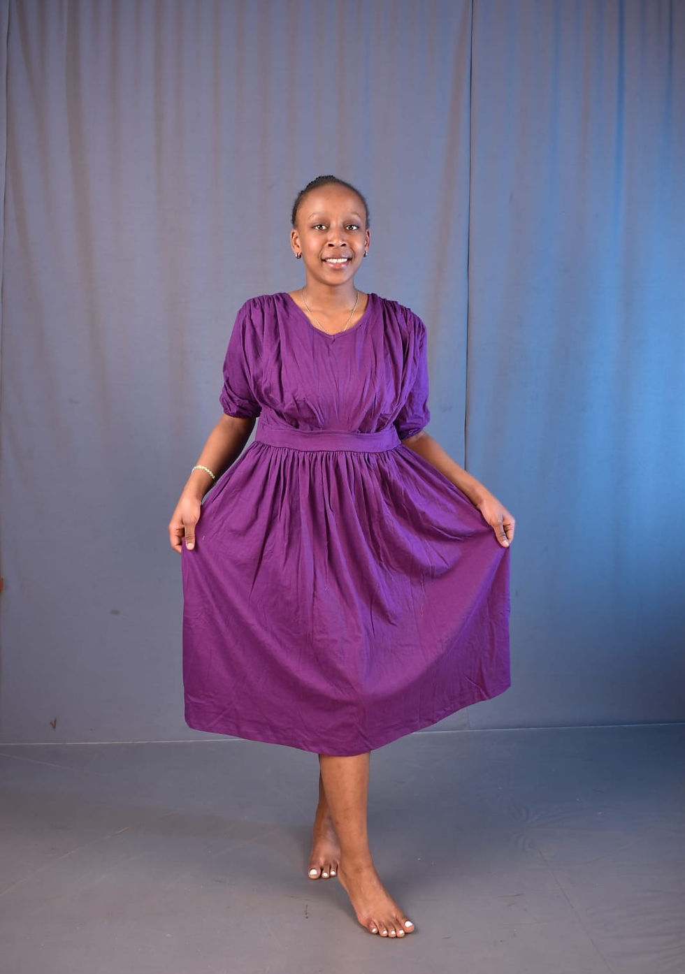 MIMIE MOLATO PURPLE COTTON STRETCH SHORT MATERNITY/BREASTFEEDING DRESS