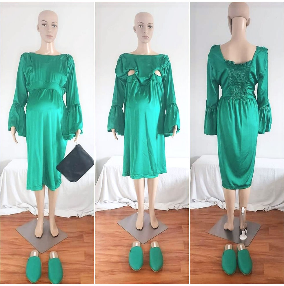 Slip-In Bell Sleeve Emerald Green Satin Midi Dress