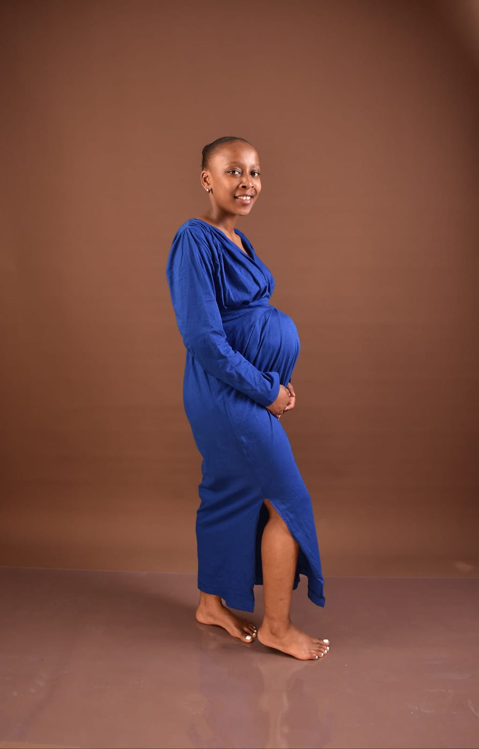 MIMIE MOLATO FITTED COTTON STRETCH MATERNITY/BREASTFEEDING MAXI SLITTED DRESS