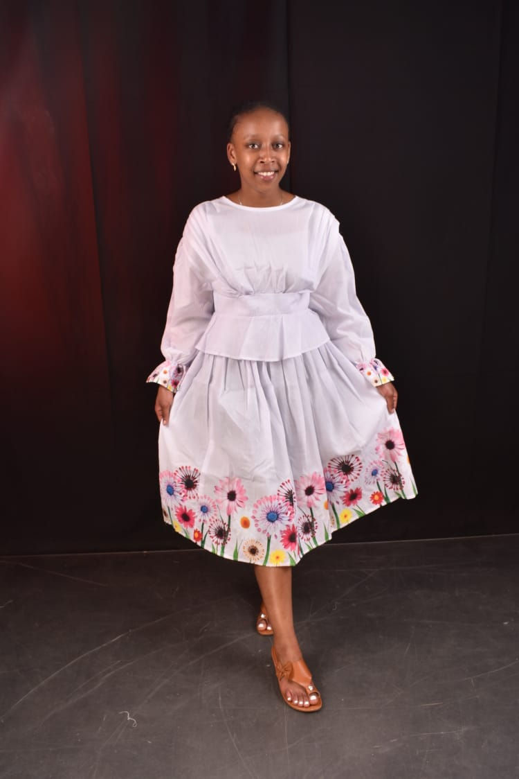 MIMIE MOLATO WHITE MATERNITY/BREASTFEEDING AFRICAN FLORAL TOP AND MIDI SKIRT