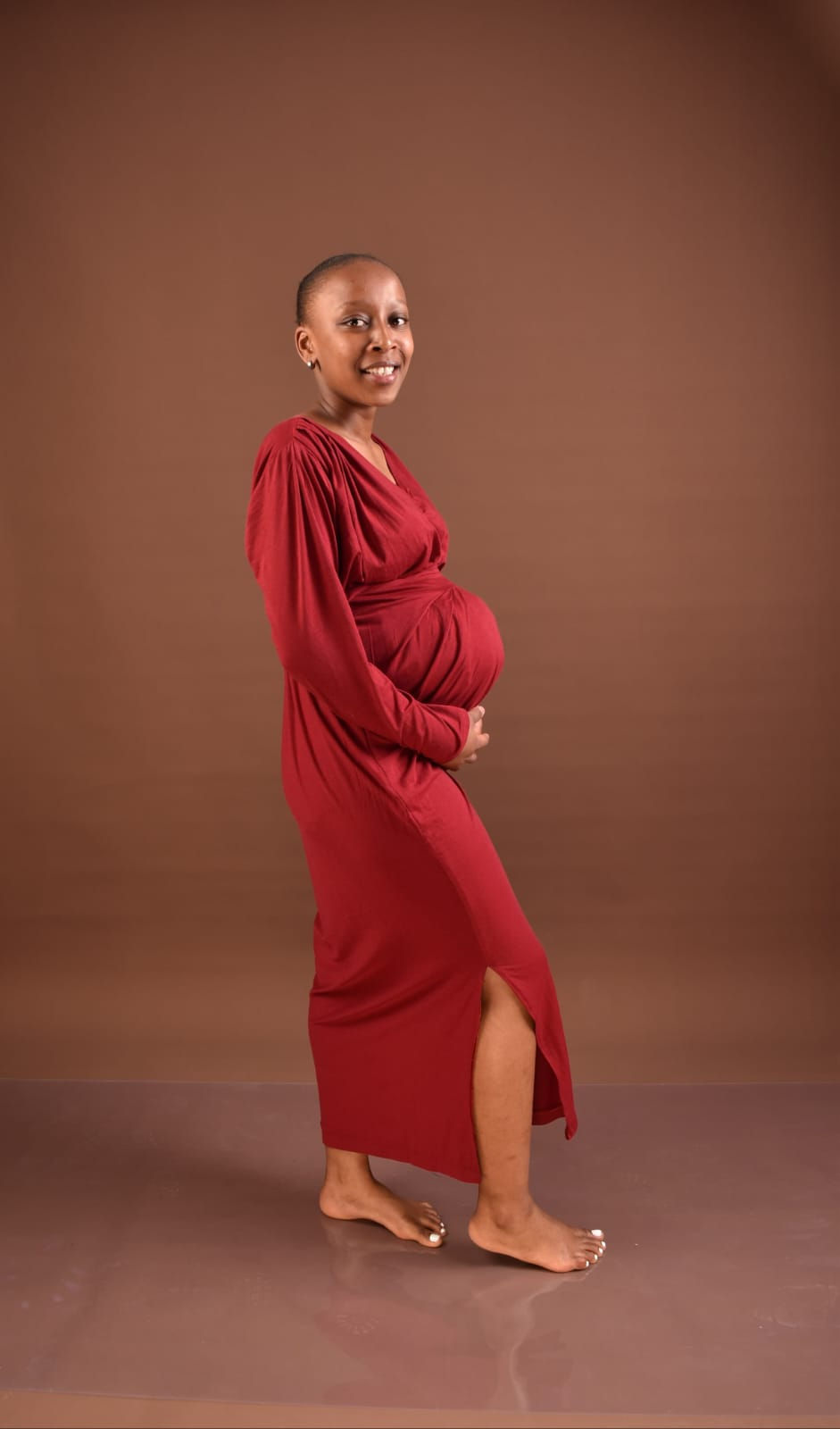 MIMIE MOLATO FITTED COTTON STRETCH MATERNITY/BREASTFEEDING MAXI SLITTED DRESS