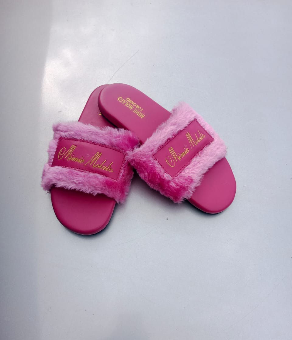 Logo-embroidery slippers- Hot Pink