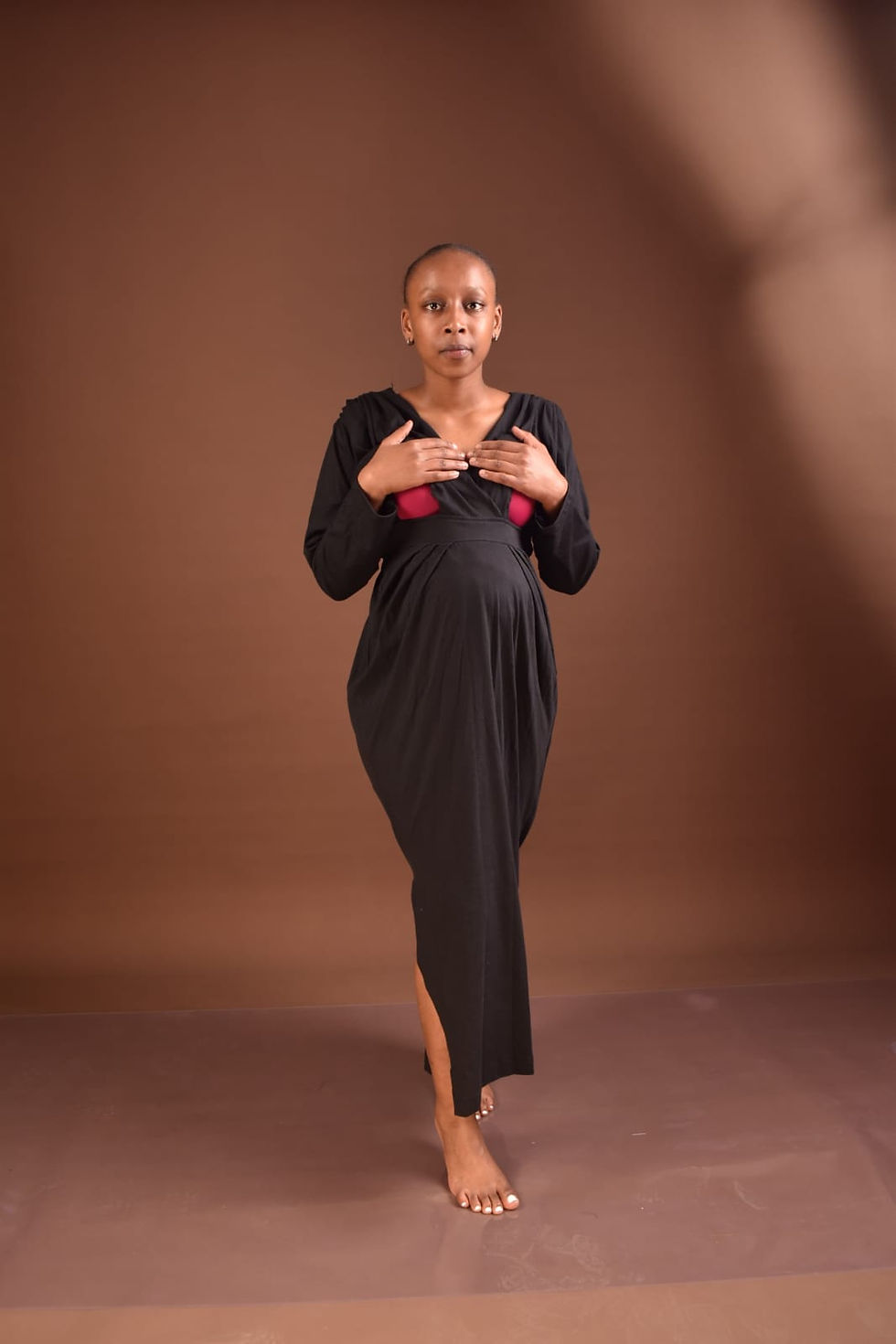 MIMIE MOLATO FITTED COTTON STRETCH MATERNITY/BREASTFEEDING MAXI SLITTED DRESS