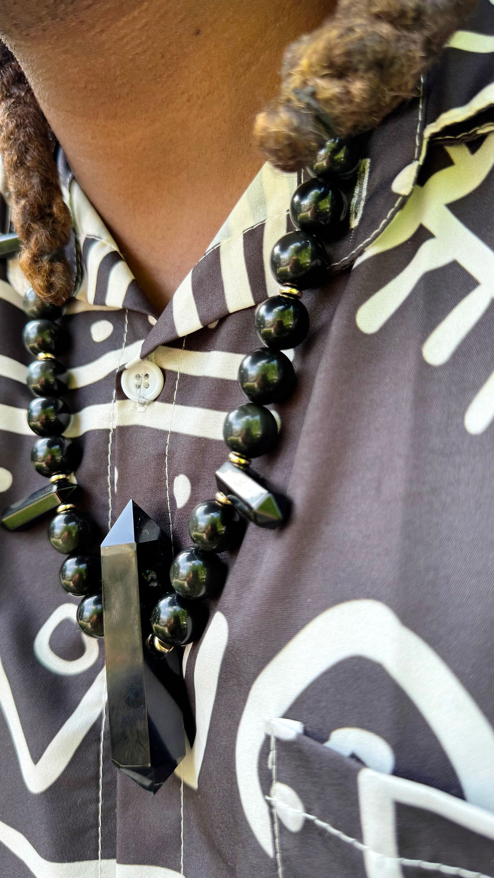 Thumbnail: Custom Made | T’Challa | Black Obsidian Necklace Gold Accents 