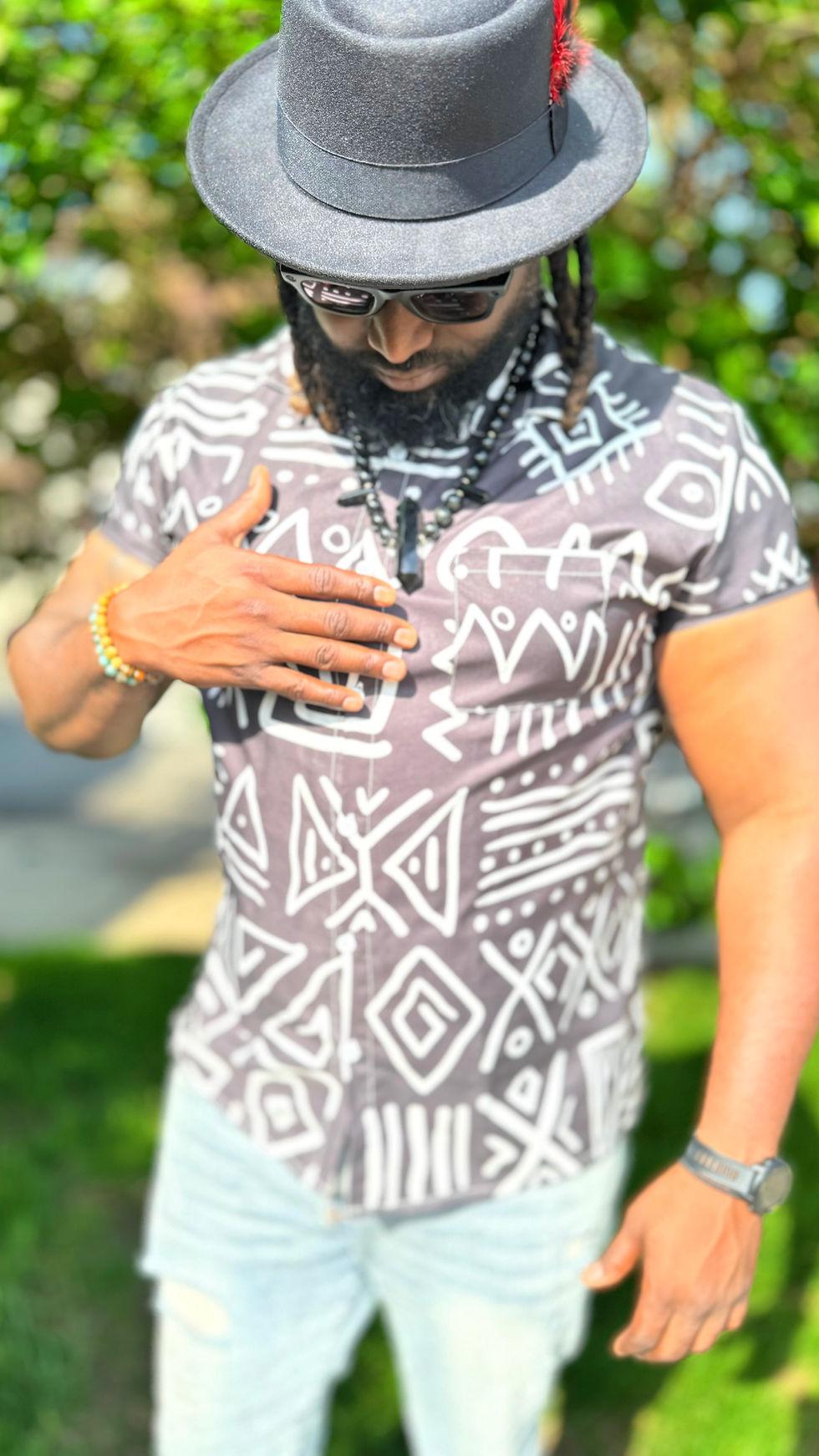 Thumbnail: Custom Made | T’Challa | Black Obsidian Necklace Gold Accents 