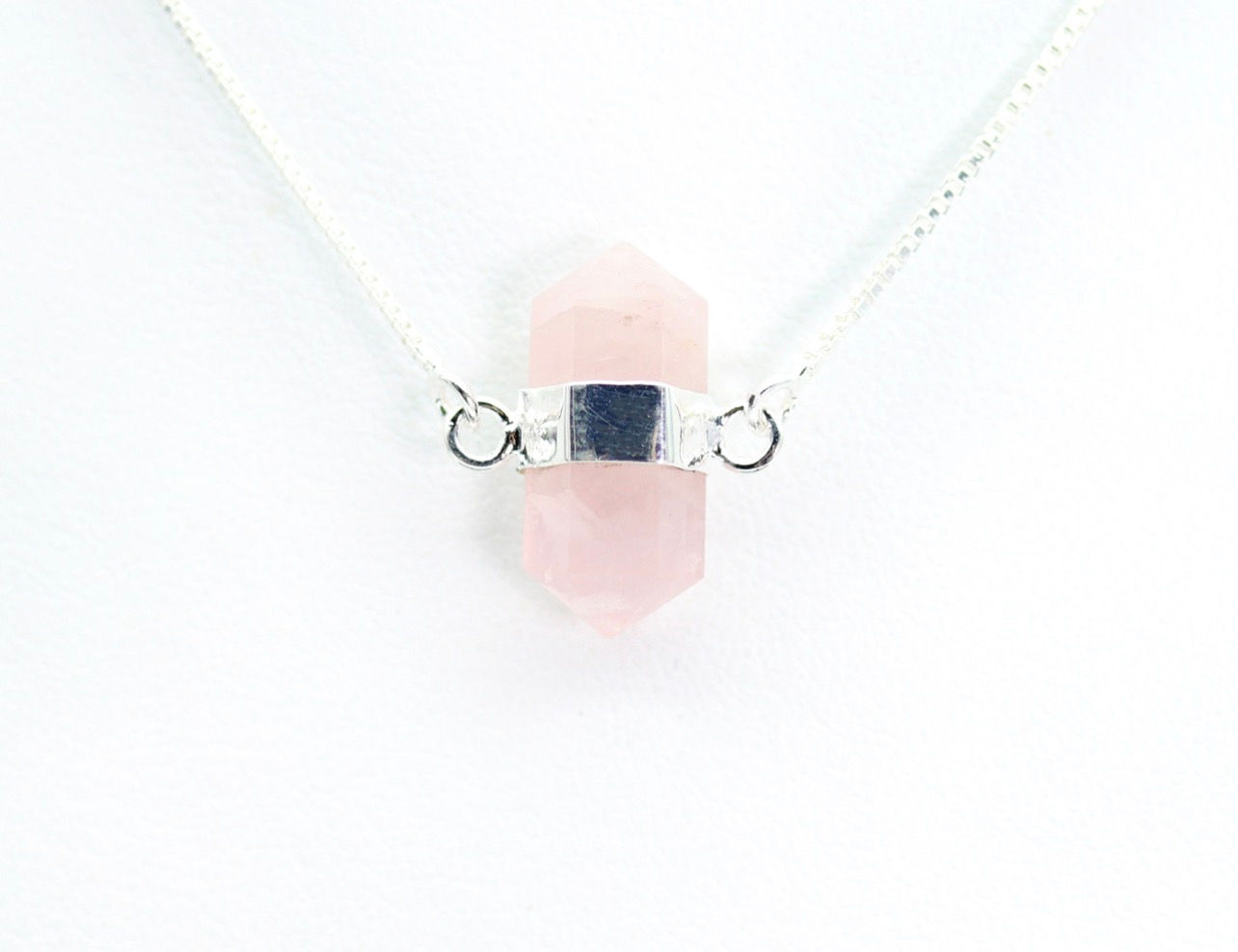 Rose Quartz Petite Necklace | Silver Plated | Adjustable Length 