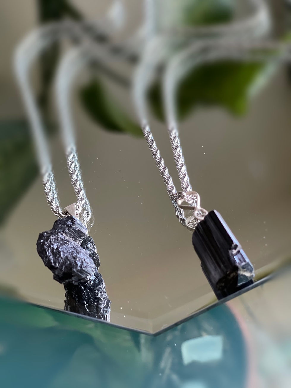 Black Tourmaline ~ 16” Sterling Silver Chain