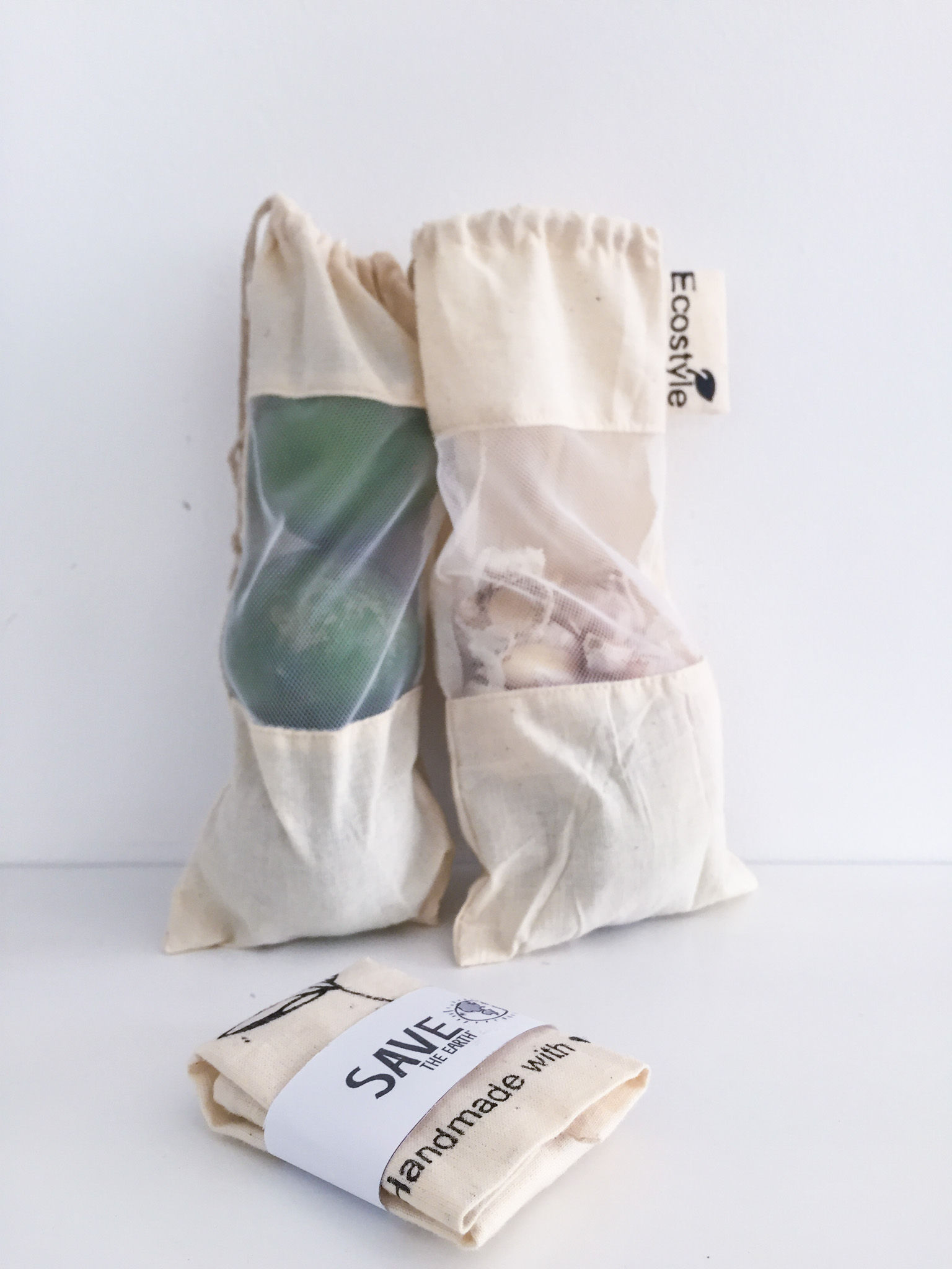 Set of 3 - Reusable Produce Bags - Cotton Vegetable Bags