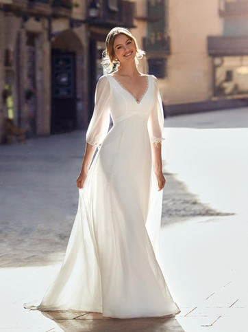 Vestido de novia sencillo liso con manga
