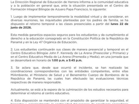 Clases se desarrollarán en el Centro Educativo Bilingüe John F. Kennedy de La Arena