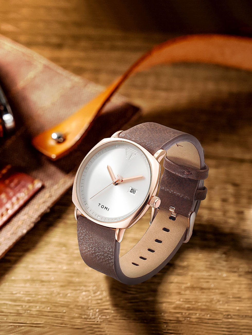 Thumbnail: Men's minimalist, sporty and modern watch with calendar, made of leather, casual