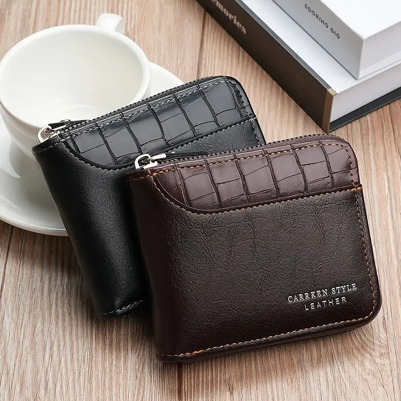 Thumbnail: Luxury men's leather wallet with zippered card slots.