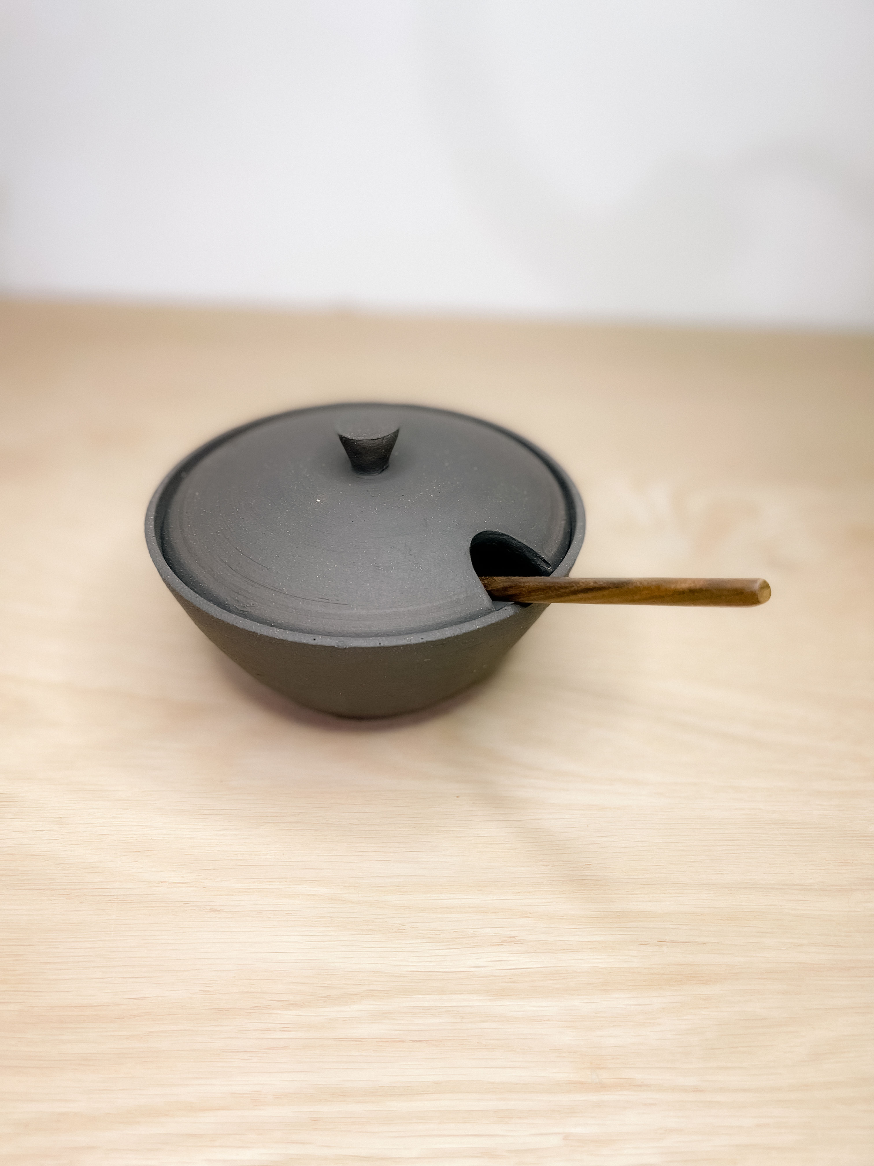 Black Clay Jar with Handmade Spoon