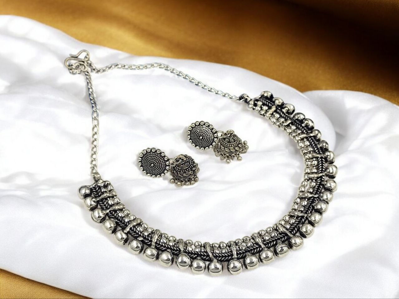DVASU Vintage Vibes: Oxidized Necklace with Jhumi Earrings