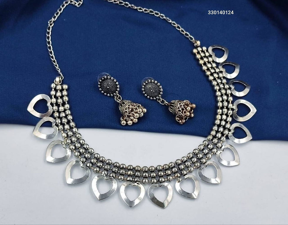 Oxidised Chain Choker Necklace Set with Jhumki Earrings