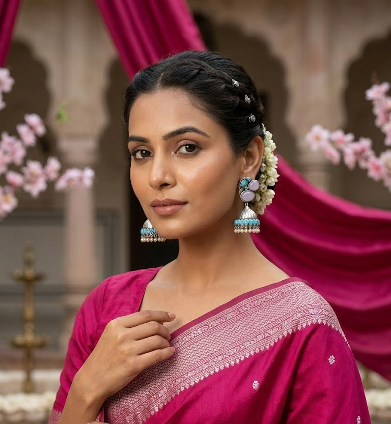 DVASU Oxidised Silver Stone Jhumka Earrings for Women