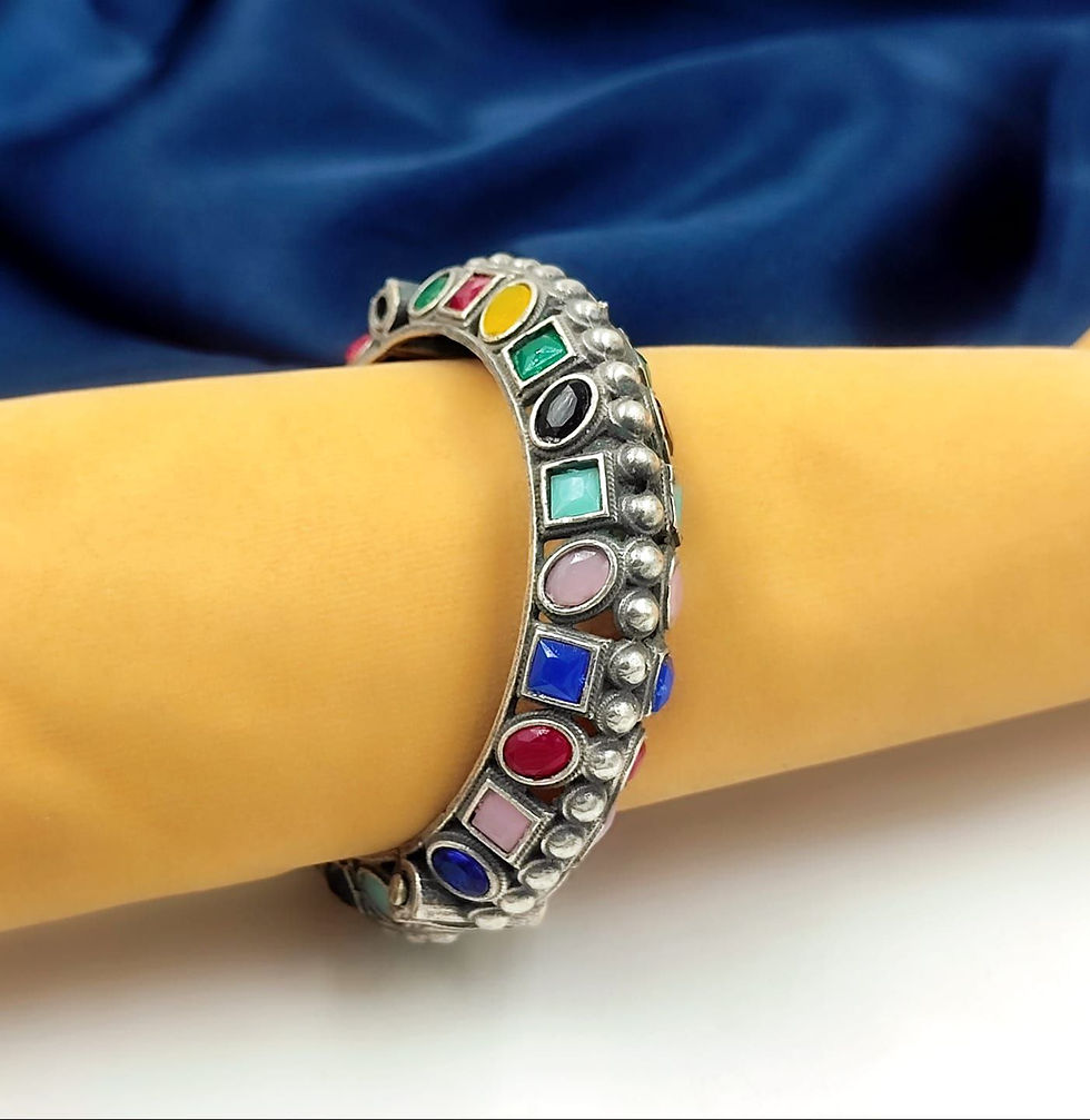 Antique Oxidised Silver Replica Stone Bangle for Women | Openable Screw