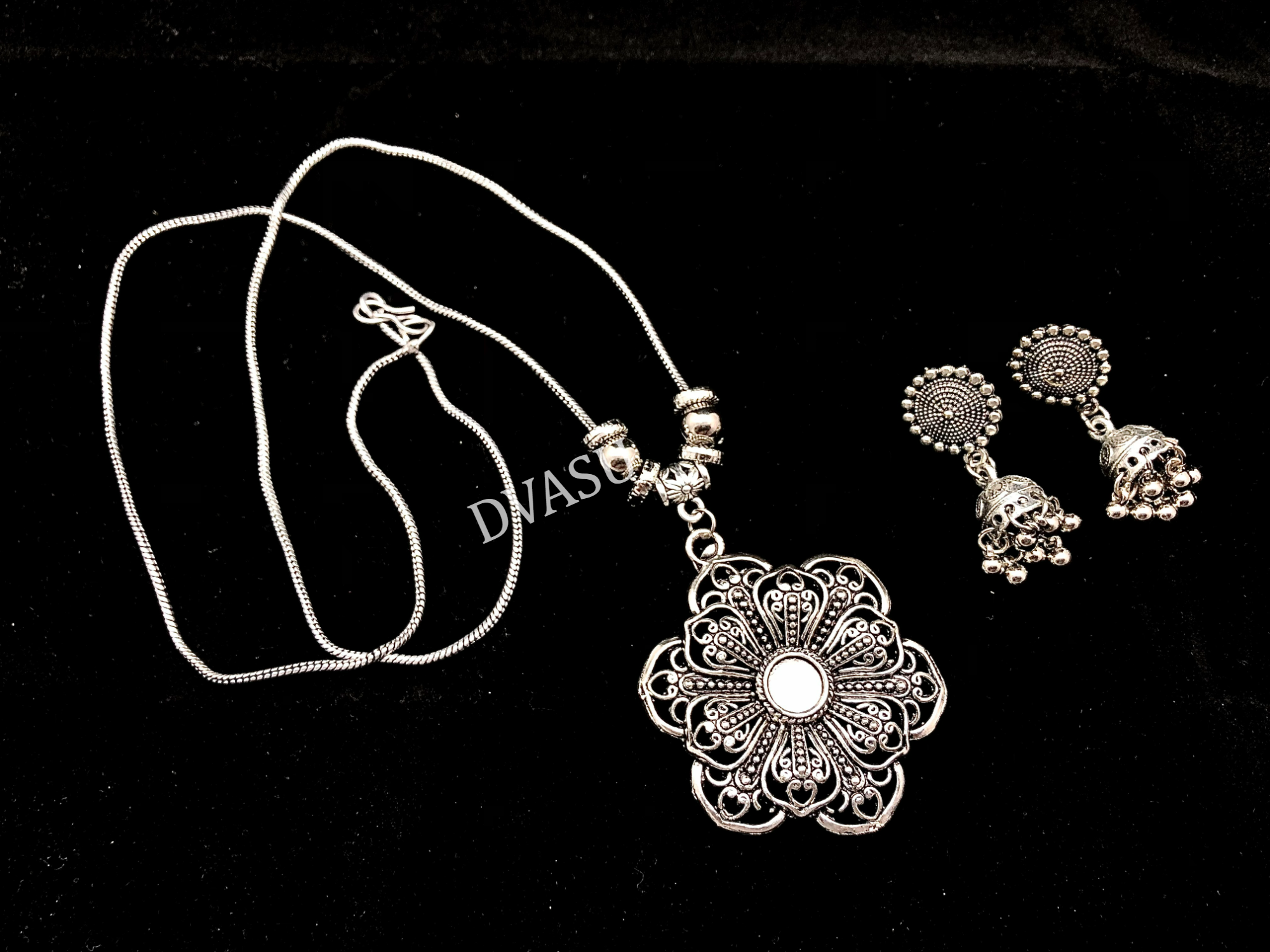 High Quality Jaipur Oxidized Flower Necklace with Earring for  Women And