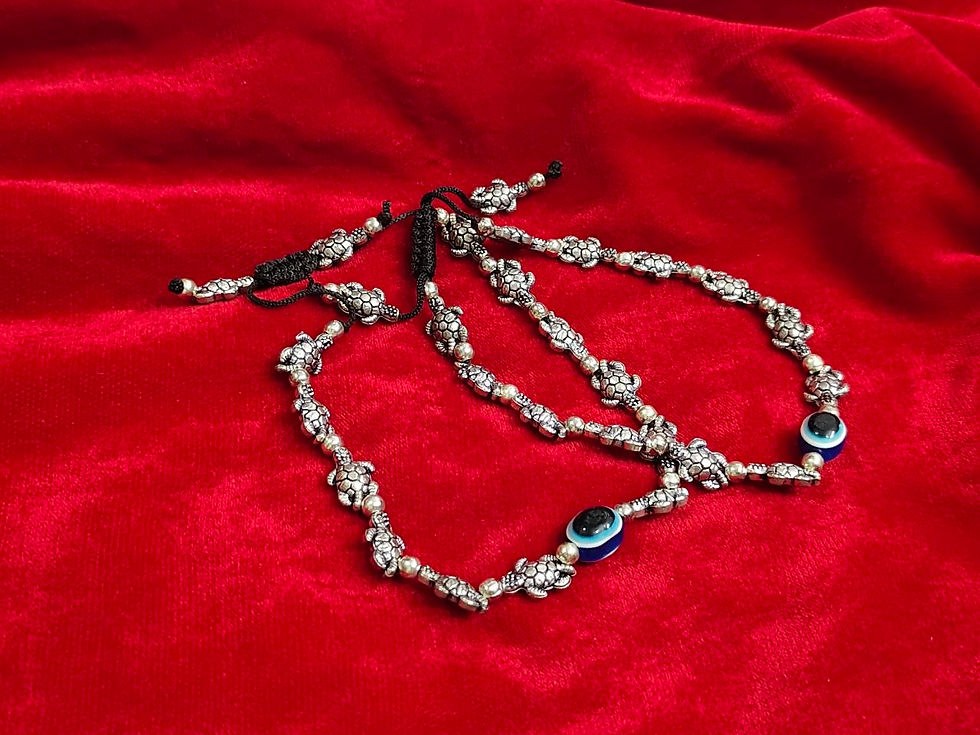Oxidised Silver Tortoise Bead Anklet for Women