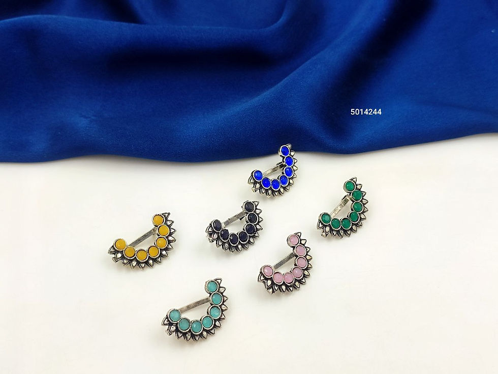 Antique Oxidised Silver Stone Nath Clip | Stylish Nose Accessory