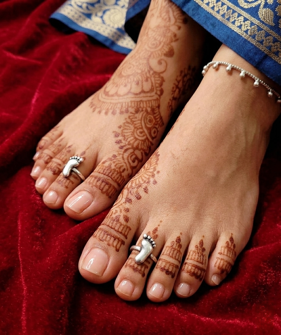 DVASU Stylish Oxidised Silver Foot Design Adjustable Bichiya Toe Rings