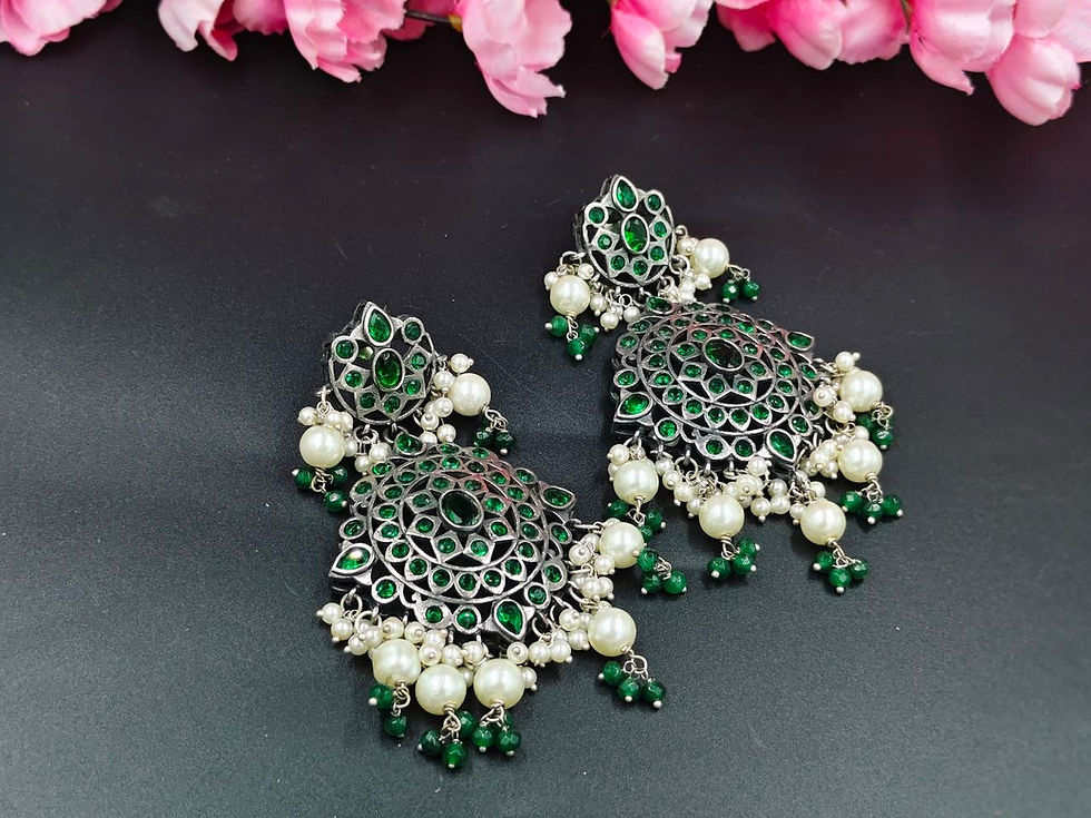 DVASU Oxidised Silver Look Replica Heavy Look Earrings with Stone