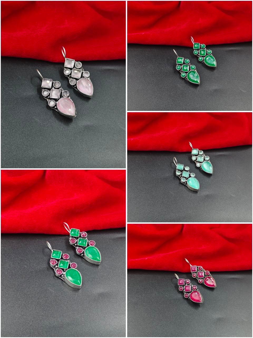 Oxidised Silver Stone Earrings for Women | Lightweight Ethnic Earrings