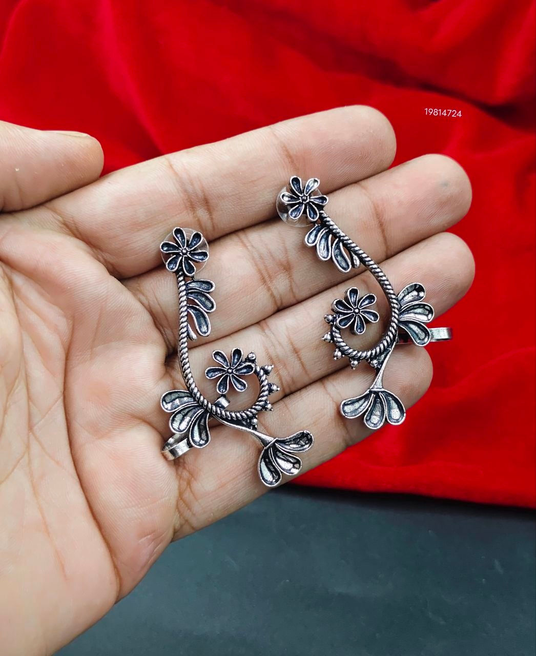 Oxidised Silver Earcuff Earring Brass Lightweight Traditional Ethnic Jew
