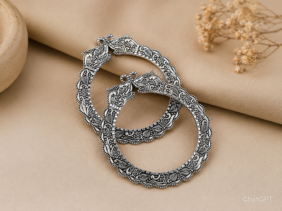 Oxidised Silver Elephant Design Bangle Set for Women – Size 2.6