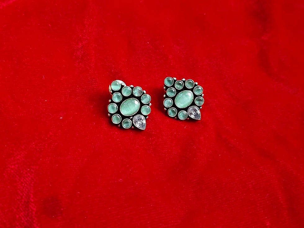 Thumbnail: Oxidised Silver Stone Stud Earrings for Women