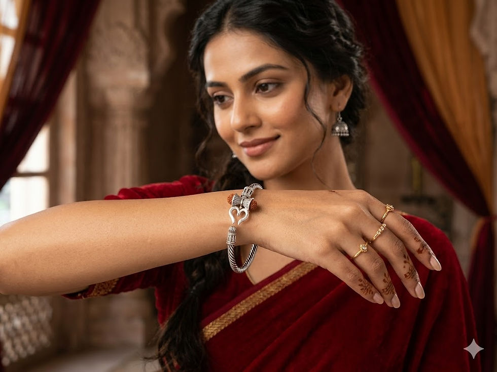 Thumbnail: Oxidised Silver Rudraksh Bangle for Women | Traditional Ethnic Bracelet