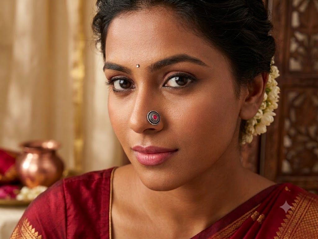 DVASU Stylish Oxidised Silver Stone Round Piercing Nosepin