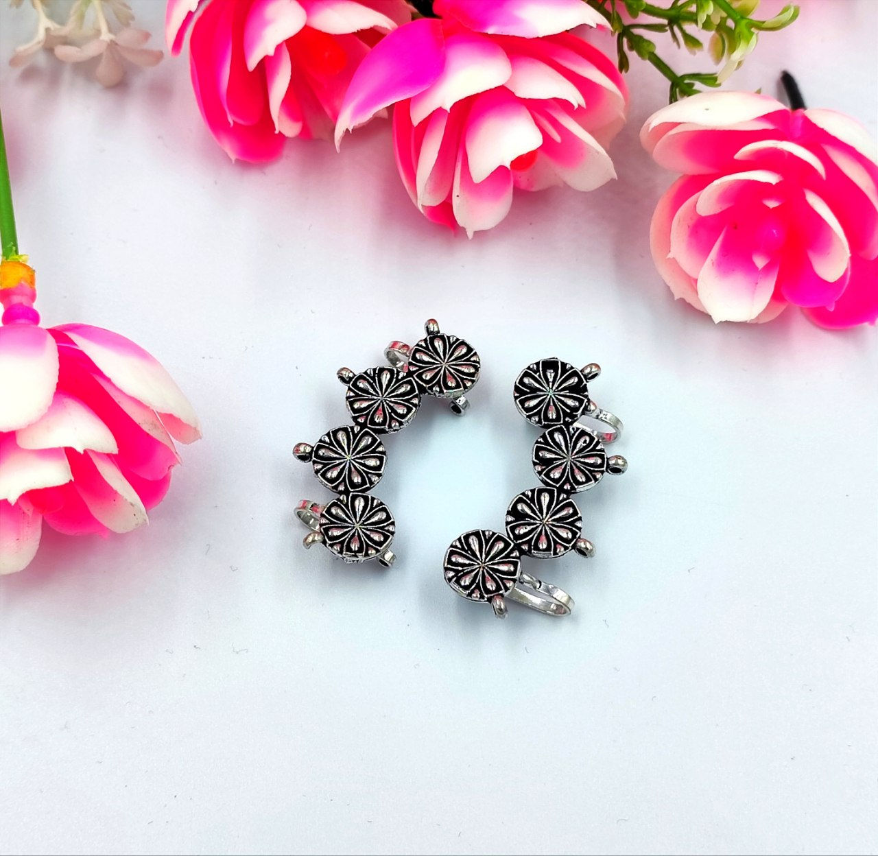 Oxidised Silver Earcuff Earring Brass Lightweight Traditional Ethnic Jewellery for Women