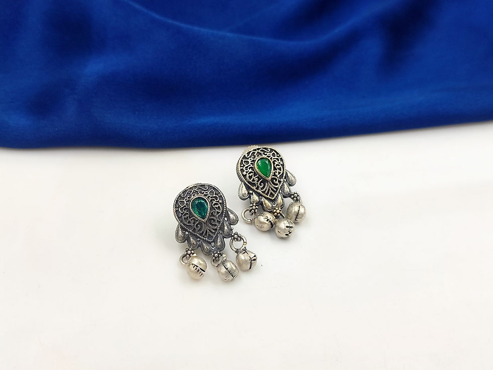 Thumbnail: Oxidised Silver Look Stud Earrings for Women | Lightweight Daily Wear