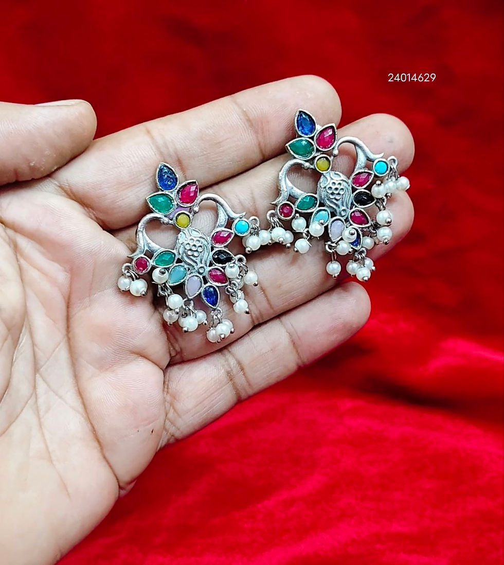 Thumbnail: Oxidised Silver Look Replica Stone Stud Earrings