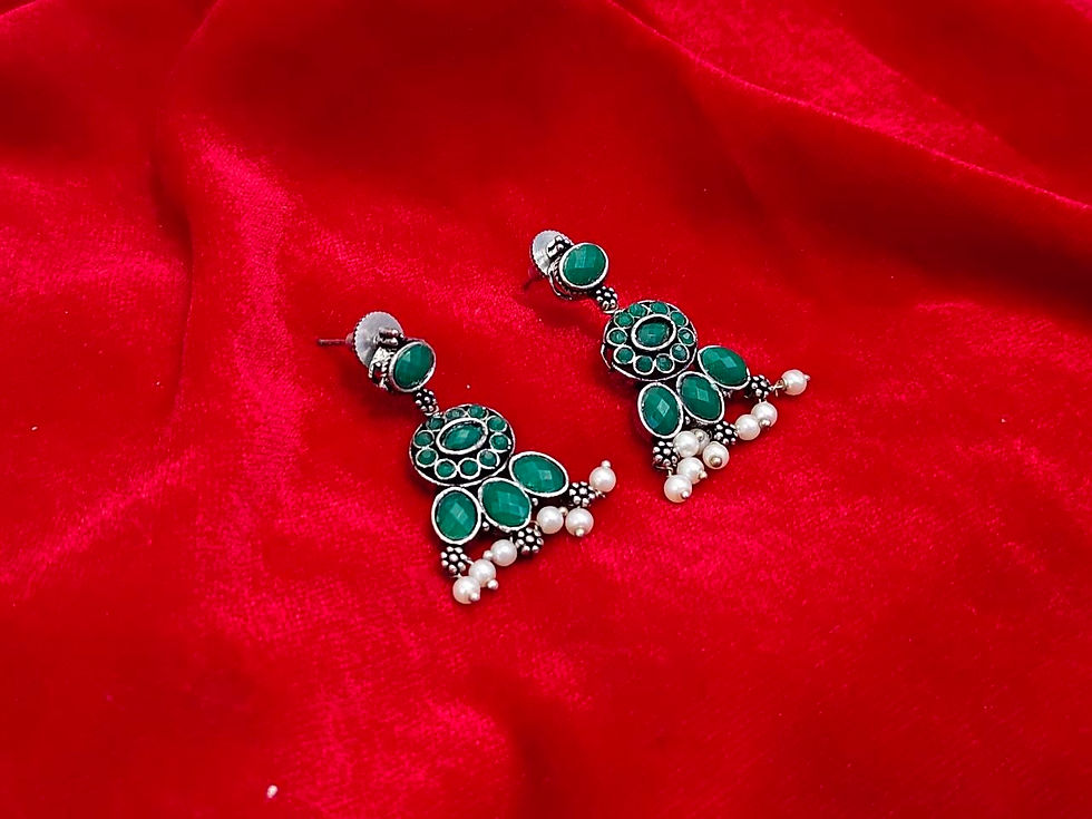 Thumbnail: Oxidised Silver Stone Lightweight Earrings for Women