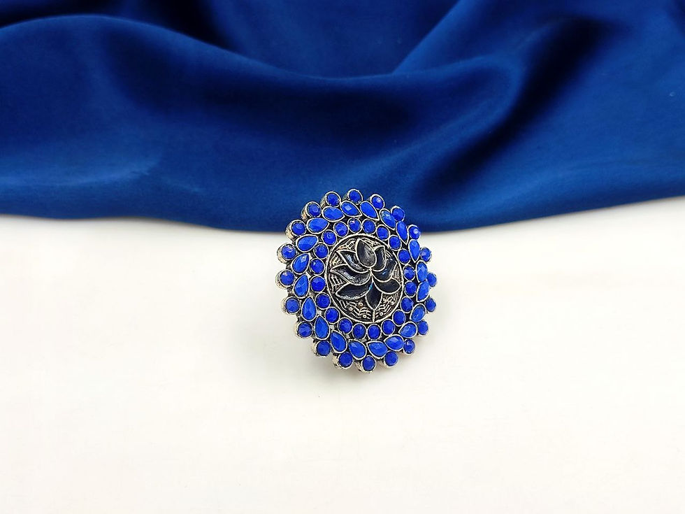 Thumbnail: Traditional Oxidised Silver Stone Ring for Daily Wear