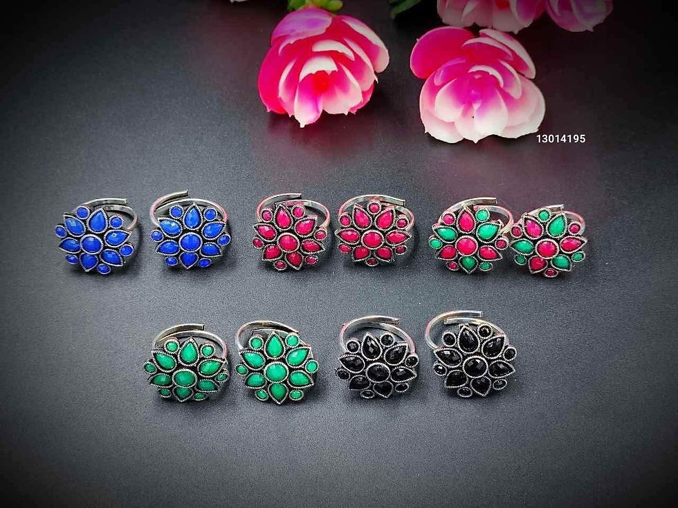 Traditional Oxidised Silver Stone Toe Ring Adjustable Design