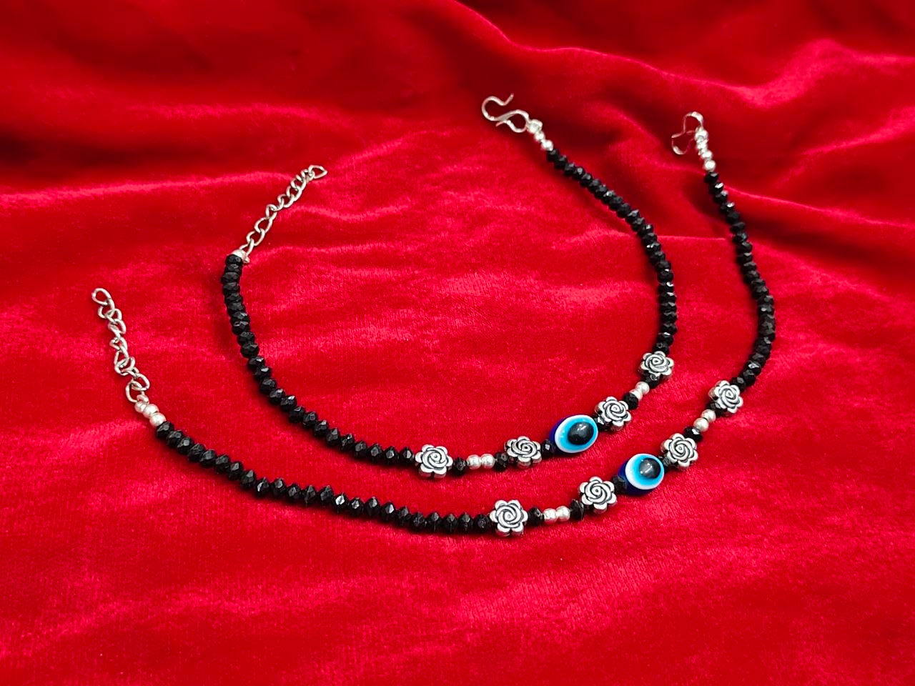 Oxidised Silver Bead Anklet for Women